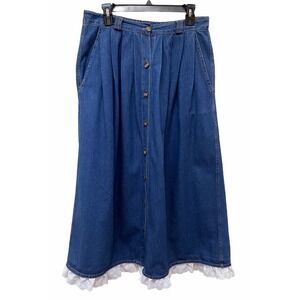 Vintage Prairie Jean Full Skirt Women's S Eyelet Hem Cottagecore Modest Made USA